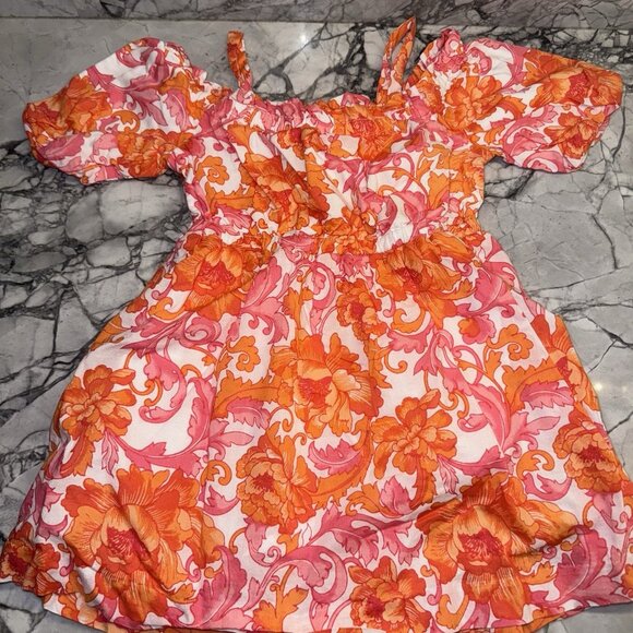 Janie And Jack Girls 2T Orange Pink Cold Shoulder Dress - Picture 1 of 2